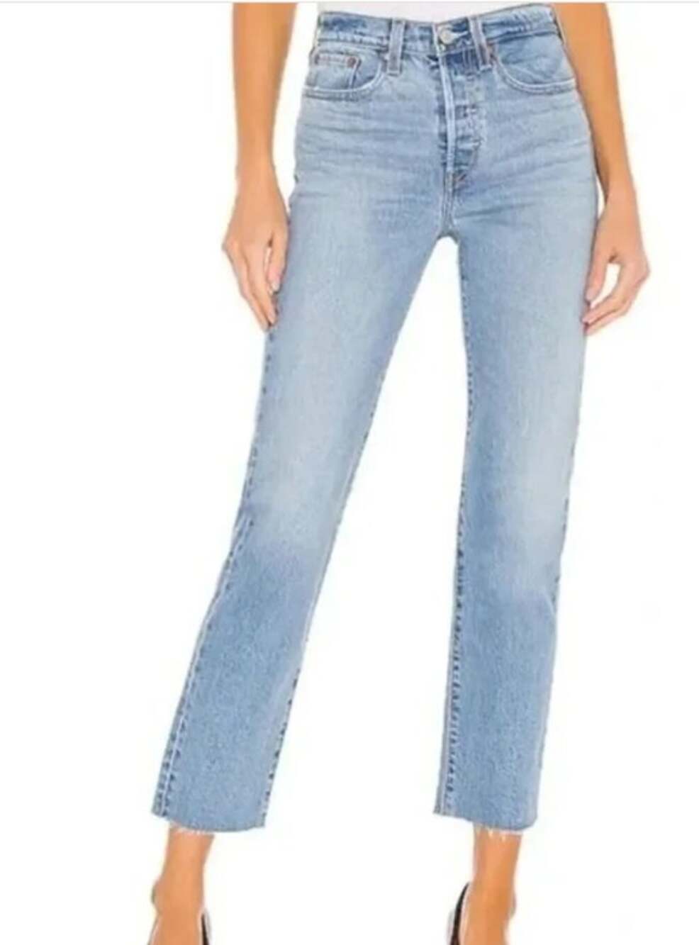 Levi's Wedgie Straight Button Fly Jeans, Light Wash Raw Hem, Women's Size 31x26